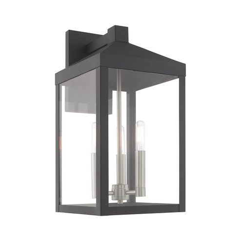 Nyack Three Light Outdoor Wall Lantern in Scandinavian Gray w/ Brushed Nickels (107|20584-76)