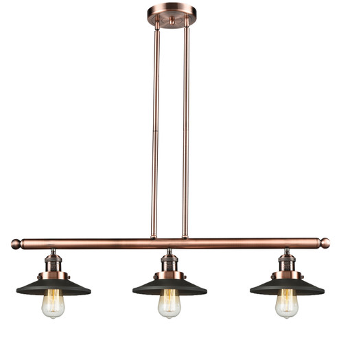 Franklin Restoration Three Light Island Pendant in Antique Copper (405|213-AC-M6BK) Franklin Restoration Three Light Island Pendant in Antique Copper (405|213-AC-M6BK)