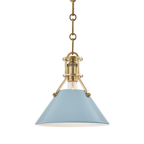 Painted No.2 One Light Pendant in Aged Brass/Blue Bird (70|MDS351-AGB/BB)