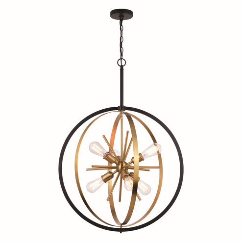 Estelle Six Light Pendant in Natural Brass and Matte Black (63|P0341)