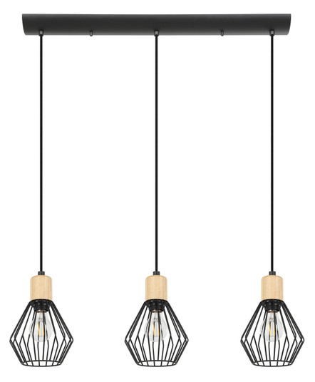 Palmorla Three Light Pendant in Structured Black (217|43378A)