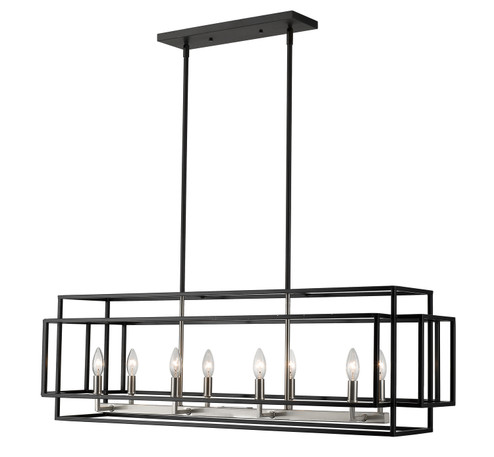 Titania Eight Light Linear Chandelier in Black + Brushed Nickel (224|454-44L-BK-BN)