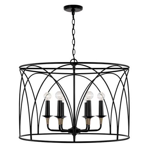 Amara Six Light Pendant in Matte Black with Brass (65|345661KB)