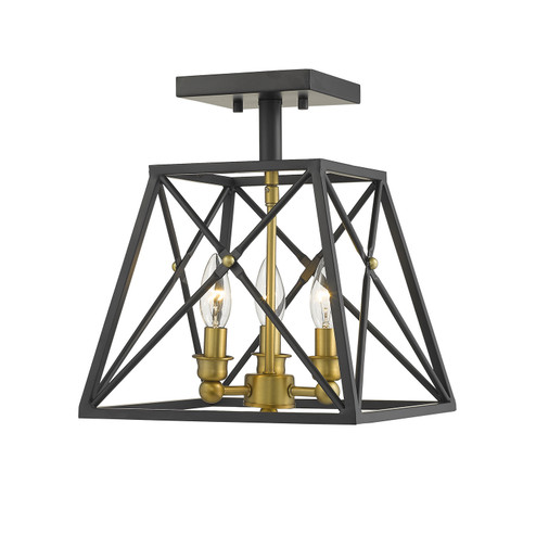 Trestle Three Light Semi Flush Mount in Matte Black + Olde Brass (224|447SF-MB-OBR)