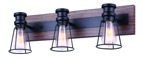 Blake Three Light Vanity in Black/Faux Wood (387|IVL752A03BKW)