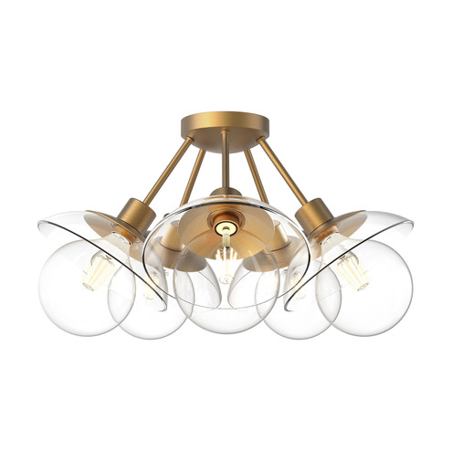 Francesca Five Light Semi-Flush Mount in Aged Gold/Clear Glass (452|SF517220AGCL)