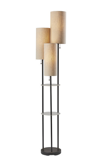 Trio Three Light Floor Lamp in Black W. Antique Brass Accents (262|4305-01)