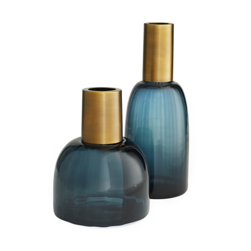 Huff Vases, Set of 2 in Navy Optic (314|4868)