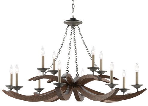 Whitlow Chandelier 12 Light Chandelier in Burnt Wood/Antique Galvanize (142|9000-0433)