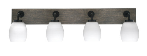 Oxbridge Four Light Bathroom Lighting in Matte Black & Painted Distressed Wood-look (200|1774-MBDW-615)