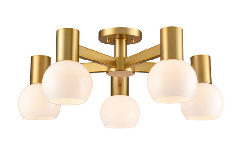 Lillooet Five Light Semi-Flush Mount in Brass With True Opal Glass (214|DVP49413BR-TO)