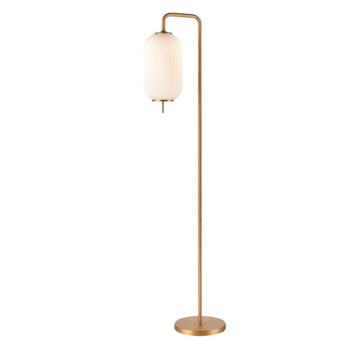 Mount Pearl One Light Floor Lamp in Brass With Ribbed Half Opal Glass (214|DVP40016BR-RIO)