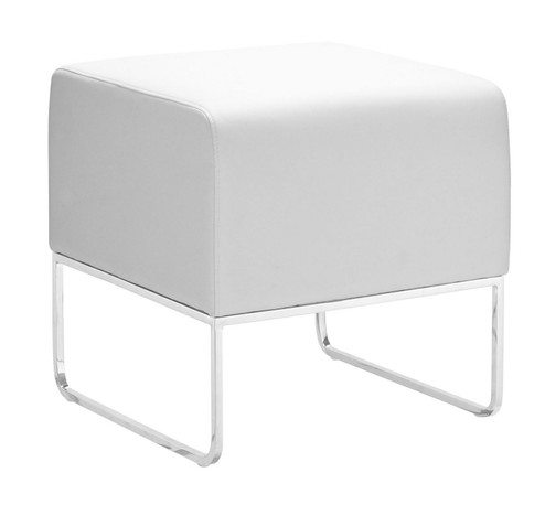 Plush Ottoman in White, Chrome (339|103004)