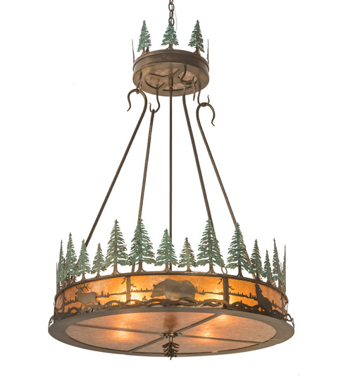 Wildlife at Pine Lake Four Light Inverted Pendant in Antique Copper/Green Trees (57|99769)