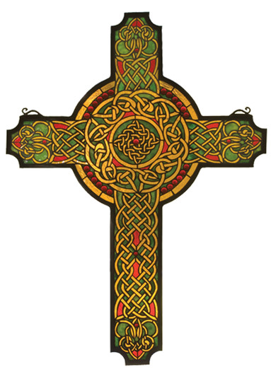 Jeweled Celtic Cross Window in Green Da Flame Red (57|79986)