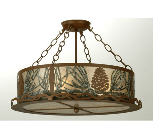 Mountain Pine Four Light Inverted Pendant in Rust/Green Needles (57|29393)
