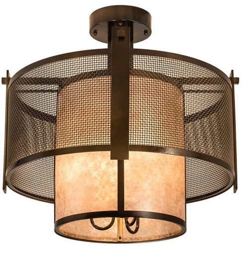 Cilindro Three Light Semi-Flushmount in Antique Hammered Gold (57|196559)