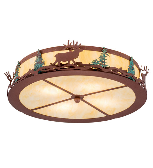 Elk At Dusk Six Light Flushmount in Rust W/Green Trees (57|193545)
