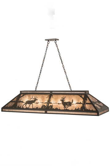 Elk & Deer At Lake Nine Light Oblong Pendant in Timeless Bronze (57|184266)