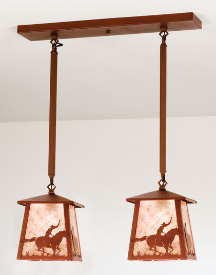 Cowboy & Steer Two Light Island Pendant in Rust (57|15508)