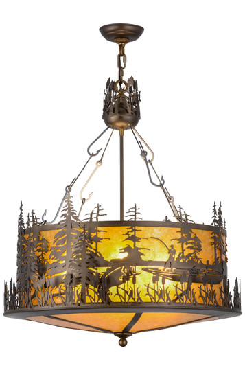 Bass And Fisherman Four Light Inverted Pendant in Antique Copper (57|154676)