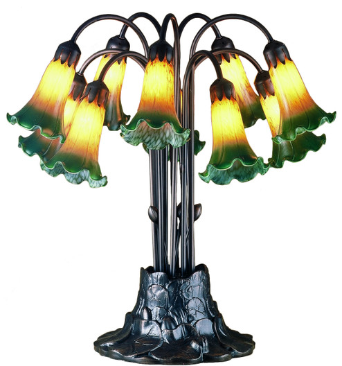 Amber/Green Ten Light Table Lamp in Mahogany Bronze (57|14357)