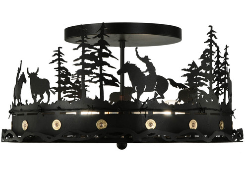 Cowboy & Steer Four Light Flushmount in Textured Black (57|136277)