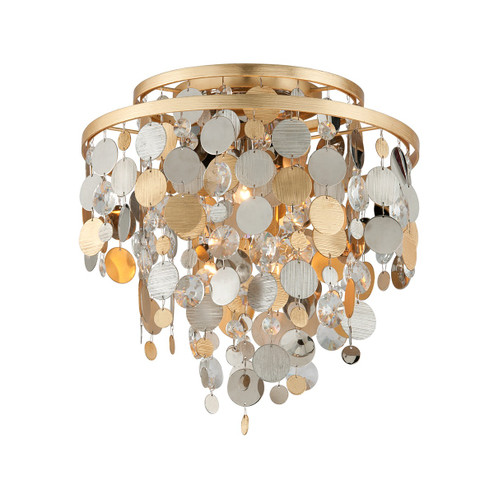 Ambrosia Three Light Flush Mount in Silver & Gold Leaf & Stainless (68|215-33-SL/GL/SS)