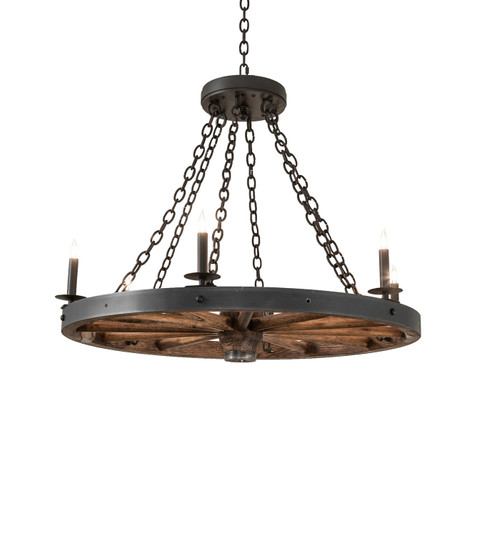 Wagon Wheel Six Light Chandelier in Wrought Iron/ Dark Walnut (57|266690)