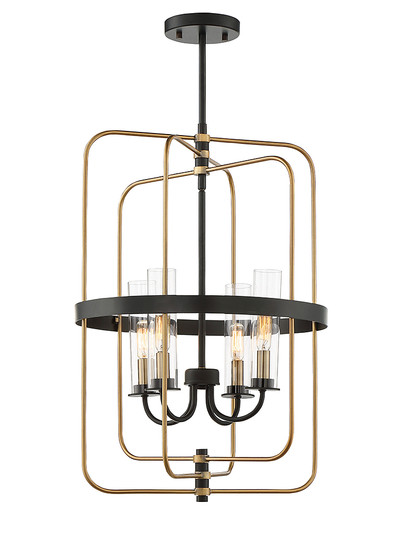 Kearney Four Light Foyer Pendant in Vintage Black with Warm Brass (51|3-8072-4-51)