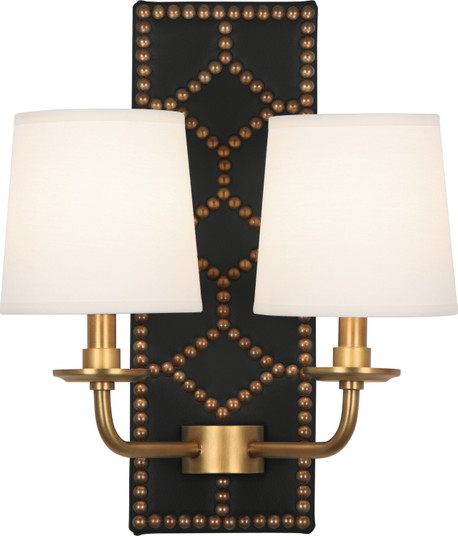 Williamsburg Lightfoot Two Light Wall Sconce in Blacksmith Black Leather w/Nailhead and Aged Brass (165|1035)