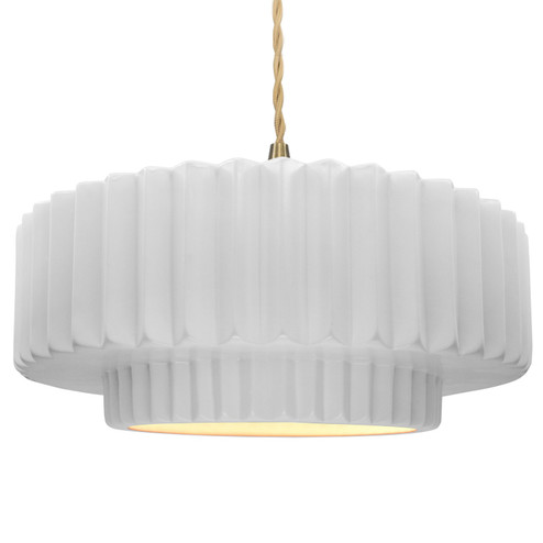 Radiance One Light Pendant in Gloss White (outside and inside of fixture) (102|CER-6555-WTWT-BRSS-BEIG-TWST) Radiance One Light Pendant in Gloss White (outside and inside of fixture) (102|CER-6555-WTWT-BRSS-BEIG-TWST)