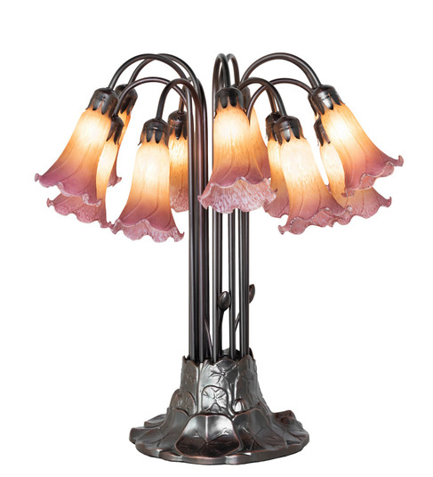 Amber/Purple Tiffany Pond Lily 12 Light Table Lamp in Mahogany Bronze (57|273108)