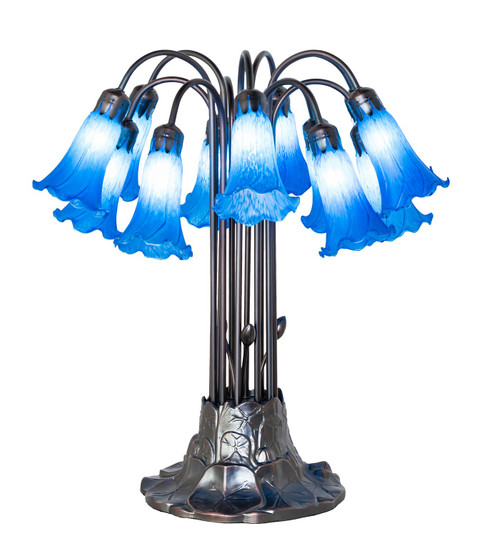 Blue Tiffany Pond Lily 12 Light Table Lamp in Mahogany Bronze (57|273106)