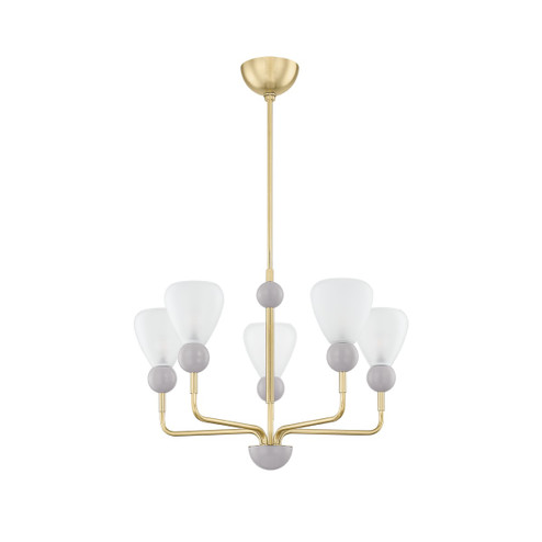 Doreen Five Light Chandelier in Aged Brass/Soft Peignoir (428|H904805-AGB/SPG)