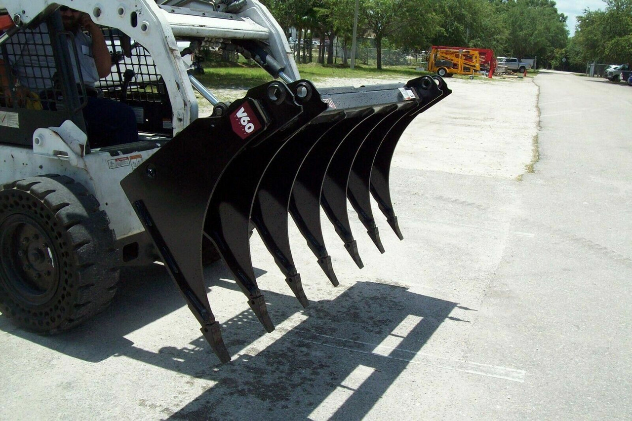 Skid Steer 72" Rake,Virnig V50 Grade 80 Steel,22" Depth, 7 Tines, 9.8"Spacing
