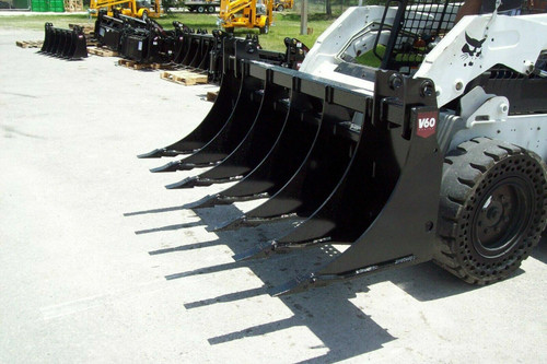 Skid Steer 72" Rake,Virnig V50 Grade 80 Steel,22" Depth, 7 Tines, 9.8"Spacing