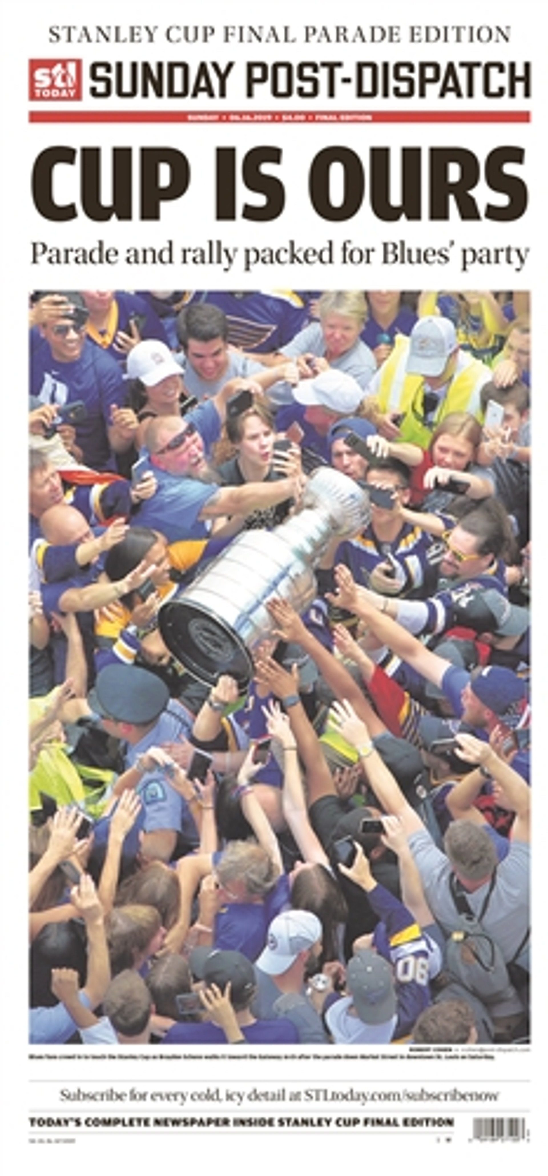 St Louis Post Dispatch Front Page Poster For June 16th Stanley Cup   24640 2  53815.1570570571 