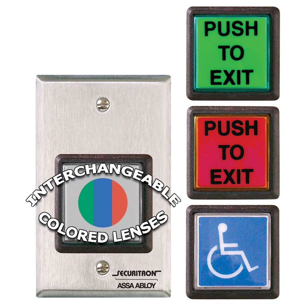 Handicapped Button Securitron PB2E Momentary, Single Gang, Green/Red/Handicap Push Button