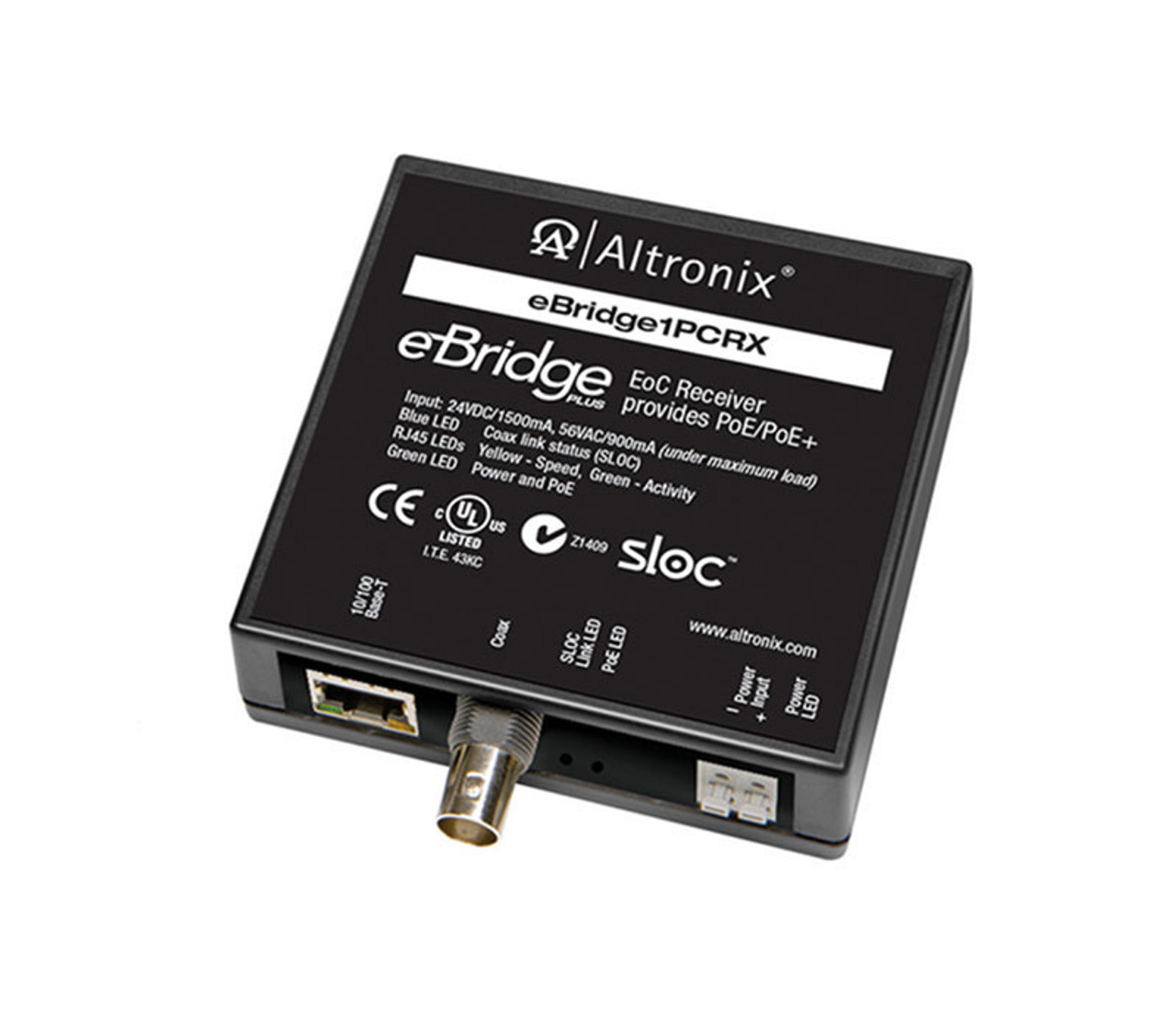 Altronix EBRIDGE1PCTX Power Supply IP and PoE/PoE+ over Coax Hardened  Transceiver Powered by Receiver Distance: up to 100m