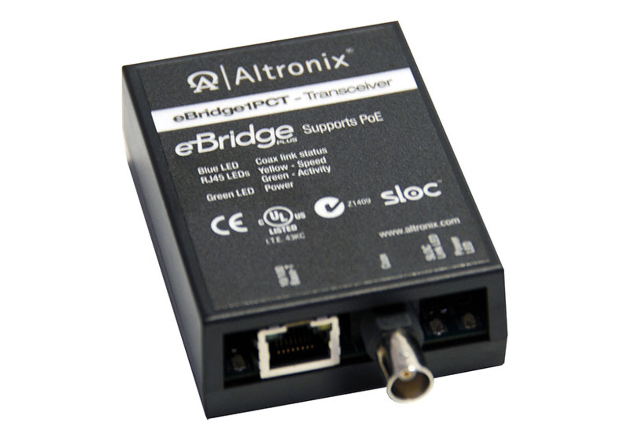 Altronix EBRIDGE1PCT Power Supply IP and PoE over Coax Hardened Transceiver  Powered by Receiver Distance: up to 100m