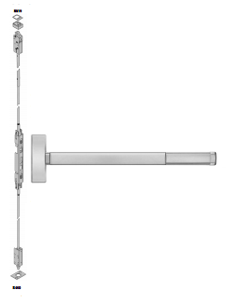 PHI 2803 x C03 630 36 Concealed Vertical Rod Exit Device with C03 Trim Key Retracts Latchbolt 3 Ft. Device