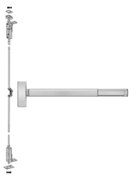 Wood Door Concealed Vertical Rod Exit Device, Key Retracts Latchbolt, 3 Ft. Device, Satin Aluminum Clear Anodized