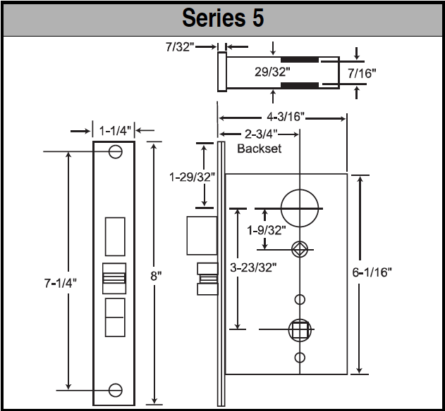 Marks USA Series Mortise Lock Body Front 1-1/4