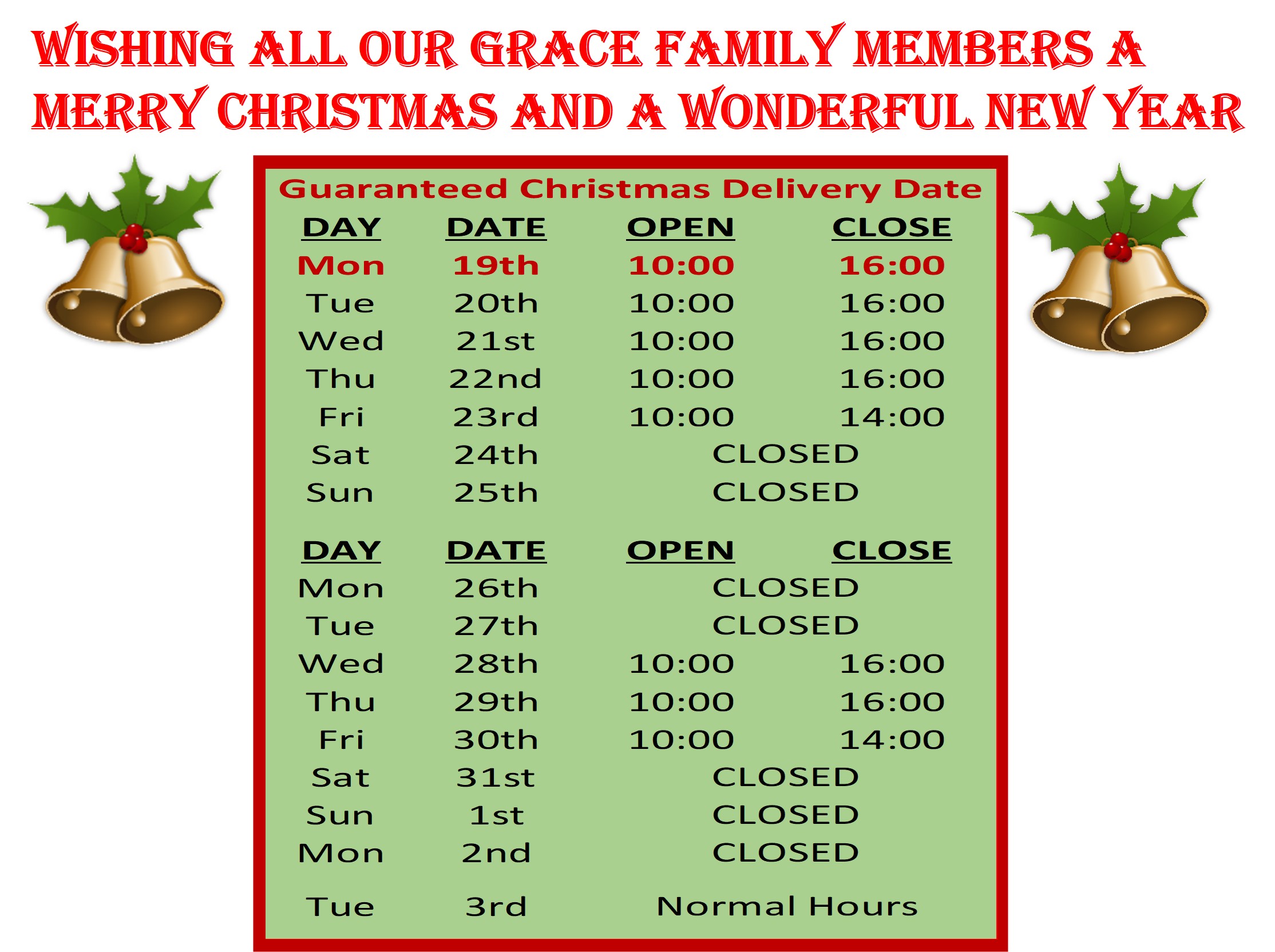 Christmas Hours