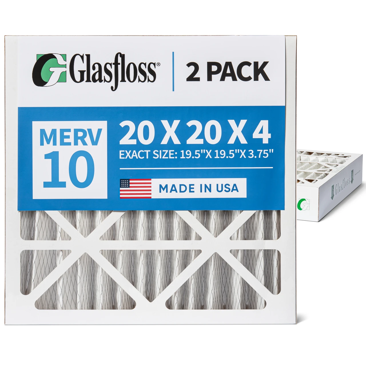 Glasfloss ZL Pleated AC Furnace Air Filters – 12x25x1, MERV 10, Electrostatic, 4-Pack, Made In USA