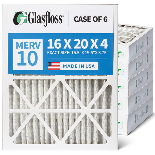 16x20x4 MERV 10 HVAC Pleated 4 Inch Air Filters.  Case of 6.   Actual Size: 15-1/2 x 19-1/2 x 3-3/4
