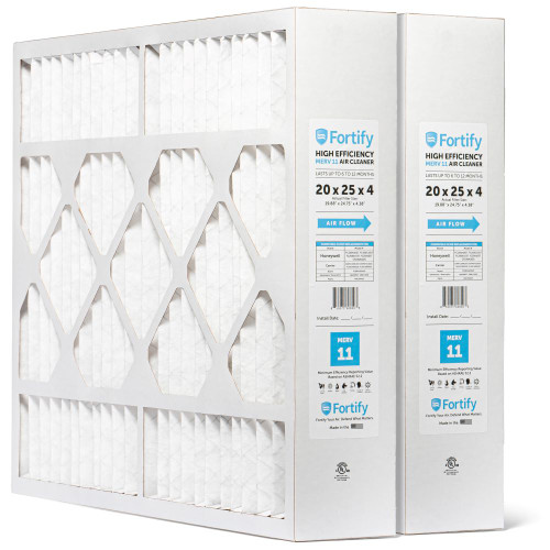 Fortify 20x25x4 MERV 11 Air Cleaner Replacement for Honeywell FC100A1037 Pleated HVAC AC Furnace Filters . (2-Pack)  Actual Size: 19.88 x 24.75 x 4.38