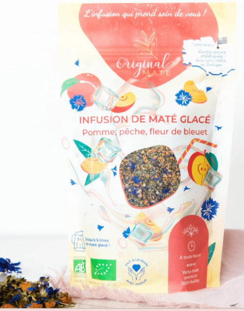 Infusion de maté glacé bio, pomme, pêche, bleuet, 70g