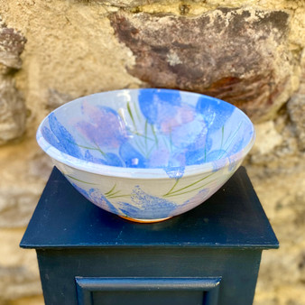 Blue Tulips Bowl - Ceramic designed and made by Jane Elmer-Smith,  Grange Gallery, Dorset
